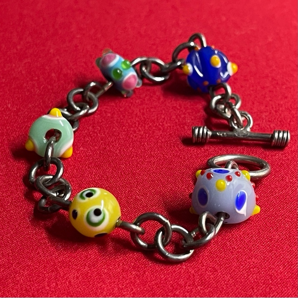 Hand Made Colorful Glass Bead Charm Bracelet - Multicolor 925.